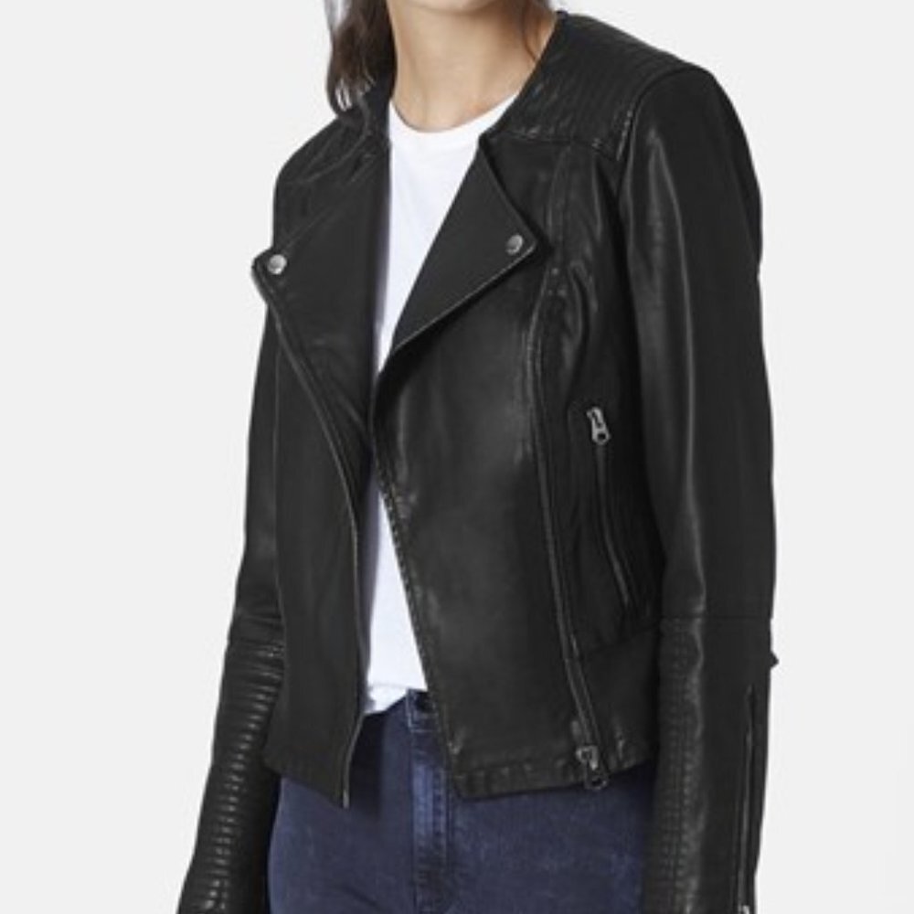 Topshop | Faux Leather Peplum Biker Jacket